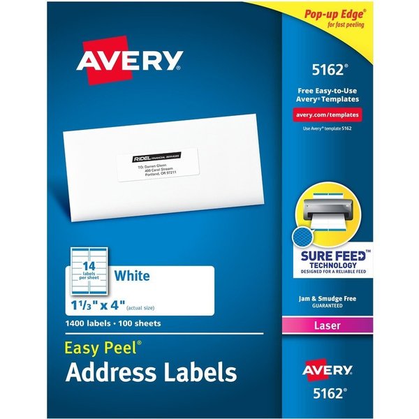 Avery Label, Ezpeel, Lsr, 1.3X4, We 1400PK AVE5162